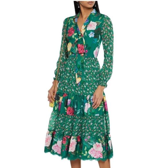 Marchesa Notte Floral Print Midi Length Dress,$795 Sz 8 - Picture 1 of 13